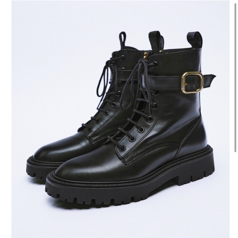 Zara real leather ankle boot with brass buckle